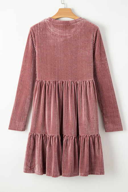 Long Sleeve Tiered Ribbed Velvet Dress