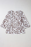 Leopard Print Ruched V Neck 3/4 Sleeve Blouse