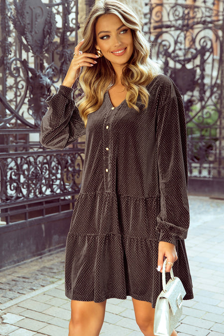Velvet V Neck Shift Dress