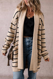 Stripe Shawl Pocketed Open Cardigan