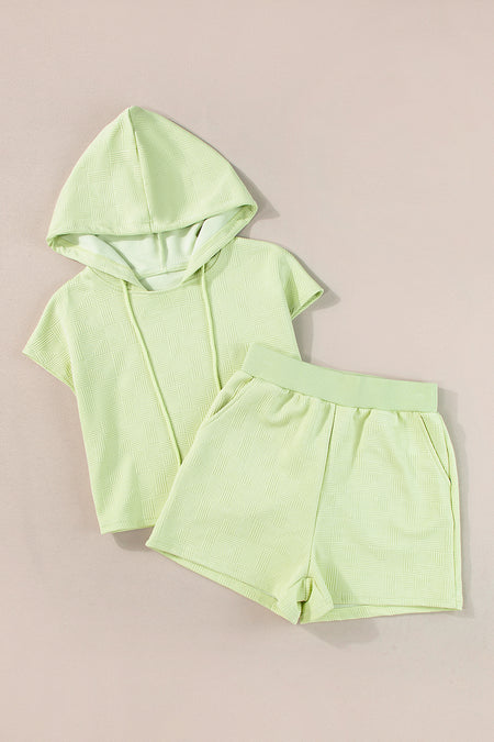 Textured Cropped Hoodie and Shorts Set
