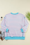 Stripe Contrast Trim High Low Pullover Tunic Sweatshirt