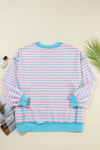 Stripe Contrast Trim High Low Pullover Tunic Sweatshirt