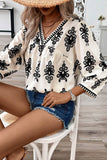 Printed 3/4 Sleeve V Neck Blouse