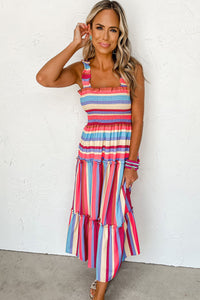 Ruffled Straps Smocked Tiered Long Dress