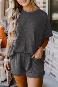 Ribbed Textured Knit Loose Fit Tee and Shorts Set