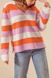 Colorblock V Neck Casual Sweater