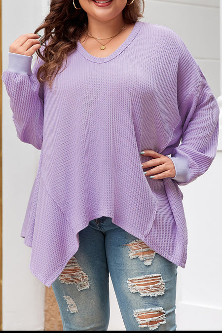 Waffle Knit Exposed Seam Flowy Top