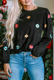 Embroidered Flower Short Puff Sleeve Tee