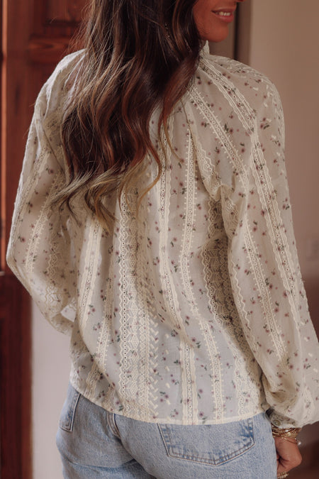 Embroidered Lace Bubble Sleeve Shirt