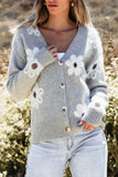 Floral Print V Neck Knitted Button up Cardigan