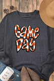 Chenille Checkered Game Day Graphic Drop Shoulder Corded Sweatshirt