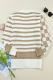 Gingham Striped Knitted Open Front Cardigan