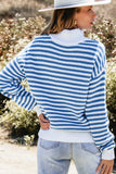 Stripe Zip up Collar Drop Shoulder Sweater