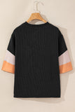 Color Block Ribbed Knit Quarter Sleeve Top