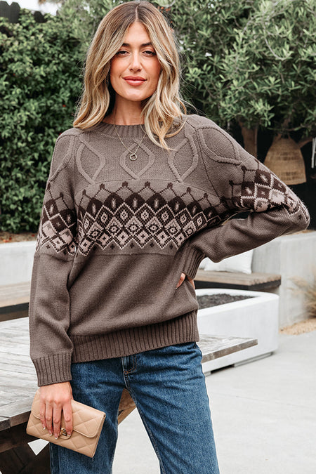 Western Crew Neck Knitted Sweater