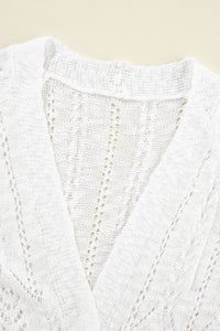 White Solid Open Knit Cardigan