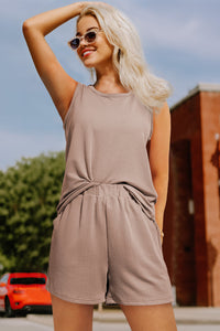 Corded Sleeveless Top and Pocketed Shorts Set