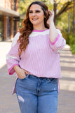 Stripe Patchwork Bracelet Sleeve Plus Size T Shirt