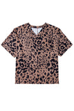 V Neck Half Sleeve Oversized Leopard Tee
