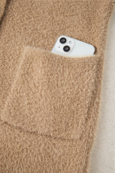 Fuzzy Buttoned Front Midi Solid Cardigan