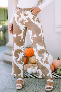 Cow Spot Print Pocketed Jeans