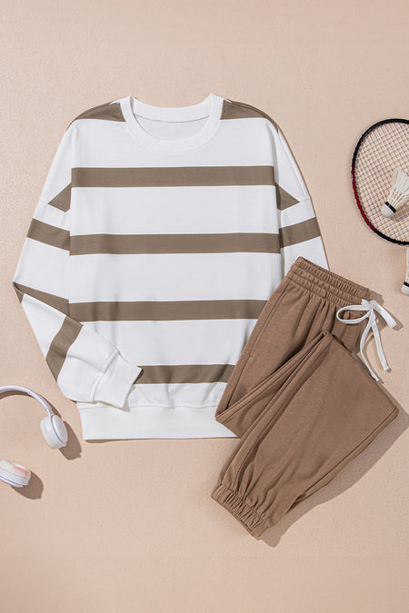 Striped Drop Shoulder Pullover and Jogger Pants Set