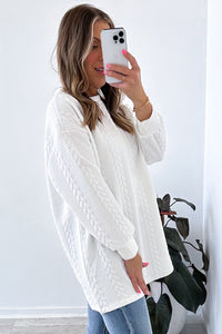 Cable Textured Long Sleeve Round Neck Top