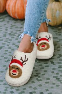 White Christmas Cartoon Pattern Plush Slippers