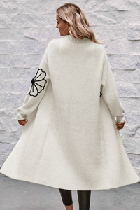 Flower Embroidered Drop Shoulder Open Front Duster Cardigan