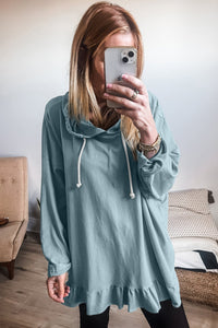 Ruffled Hem Loose Fit Tunic Hoodie