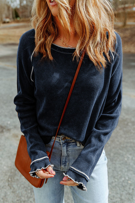 Textured Round Neck Long Sleeve Top