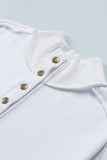 White Ribbed Hem Snap Button Neckline Sweatshirt with Pocket