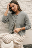 Ribbed Knit Bow Front Buttoned Cardigan