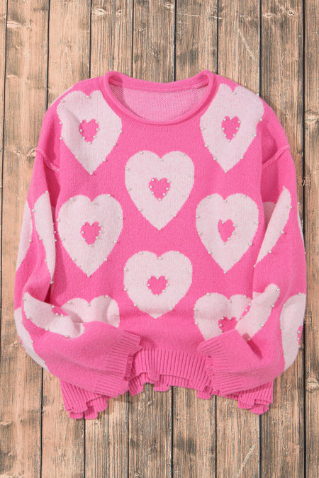 Pearl Beaded Heart Sweater