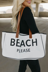 BEACH PLEASE Print Large Canvas Tote Bag