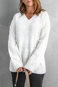 V neck Drop Shoulder Knitted Sweater