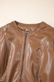 Faux Leather Zipper Slim Fit Bomber Jacket