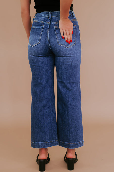 Plus Size Seamed Wide Leg High Waist Jeans