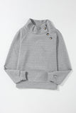 Asymmetric Buttons Detail High Neck Textured Sweatshirt