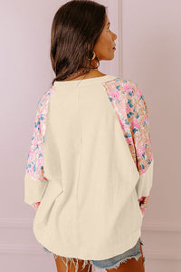 Floral Patchwork Balloon Sleeve Blouse