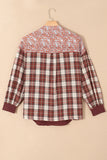 Floral Plaid Mixed Print Bishop Sleeve Patchwork Top