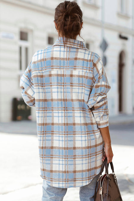 Plaid Flap Pocket Long Sleeve Shacket