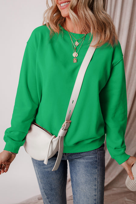 Solid Fleece Lined Drop Shoulder Terry Sweatshirt