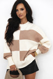 Checkered Side Slits Drop Shoulder Oversized Sweater