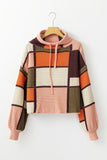 Color Block Waffle Knit Drawstring Mock Neck Sweater