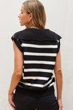 Stripe Zipped Collar Knit Sweater Tank