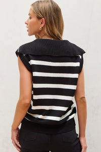 Stripe Zipped Collar Knit Sweater Tank