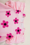 Pink Pinstripe Floral Print Ruffled Flutter Sleeve Blouse