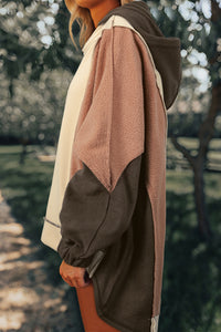 Oversized Color Block Patchwork High Low Hoodie